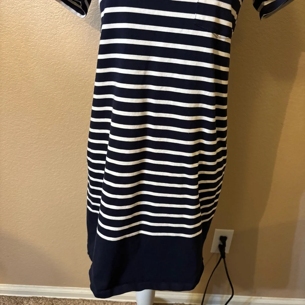 J. Crew Dress XS Navy White Nautical Striped Mini T-Shirt Dress Short Slv Cotton - Picture 6 of 15